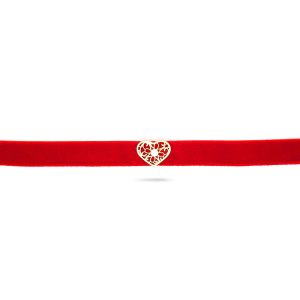 Choker srebrny pozłacany, regulowany aksamitka z serduszkiem 925