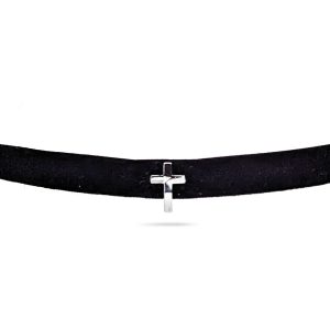 Choker srebrny, regulowany czarna aksamitka z krzyżykiem 925