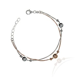 Bransoletka srebrna podwójna kule, rose gold 925