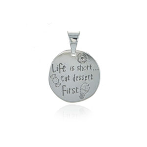 Zawieszka srebrna koło z sentencją ..life is short… 925